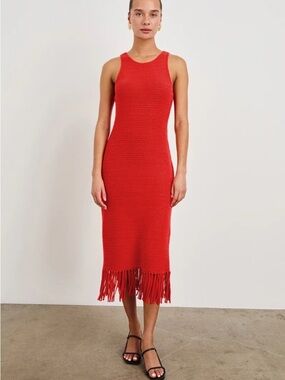 Rails Nia Cotton-Blend Fringe-Hem Knit Midi-Dress